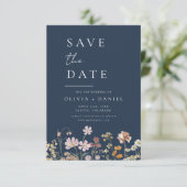 Wildblumen Navy Blue Save the Date Minimalistisch (Stehend Vorderseite)
