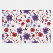 Wildblumen Navy Red Lila Geschenkpapier Set (Vorderseite)