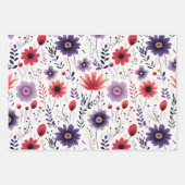 Wildblumen Navy Red Lila Geschenkpapier Set (Vorderseite 3)