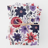 Wildblumen Navy Red Lila Geschenkpapier Set (Beispiel)