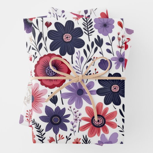Wildblumen Navy Red Lila Geschenkpapier Set (Beispiel)