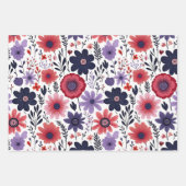 Wildblumen Navy Red Lila Geschenkpapier Set (Vorderseite)