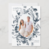 Wildblumen Navy Silhouette 2 Foto Hochzeit Save The Date (Vorderseite)