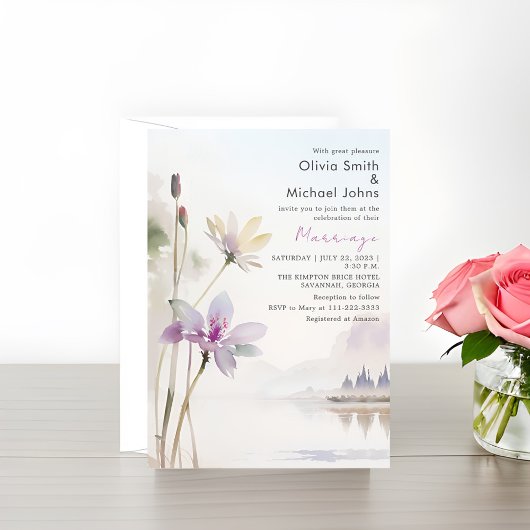Wildblumen Neutrale Farben Wasserfarbenhochzeit Einladung