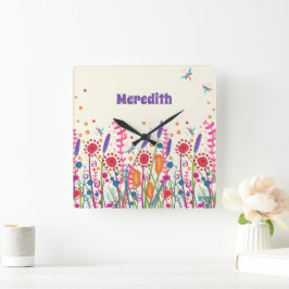 Wildblumen Niedlich Trendy Personalisiert Inspiriv Quadratische Wanduhr