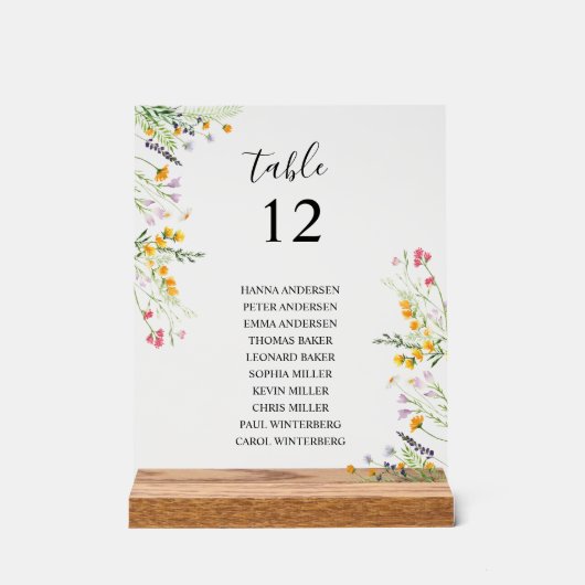 Wildblumen Oberzeichen der Tabelle Acrylschild (Vorderseite)
