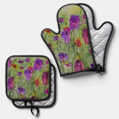 Wildblumen Ofen Mitt und Potholder Set (Vorderseite/Rückseite)