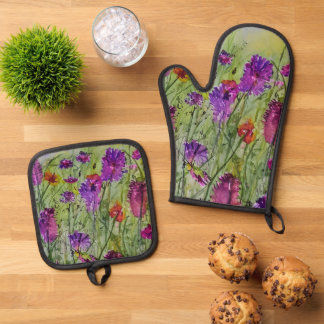 Wildblumen Ofen Mitt und Potholder Set