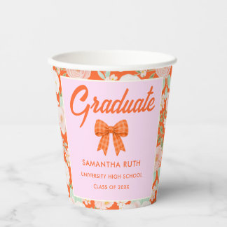 Wildblumen Orange Gingham Schleife Abschlussfeier Pappbecher