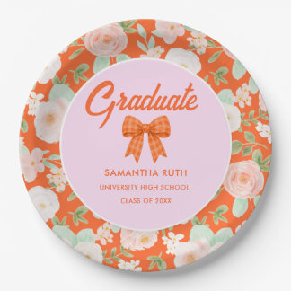 Wildblumen Orange Gingham Schleife Abschlussfeier Pappteller