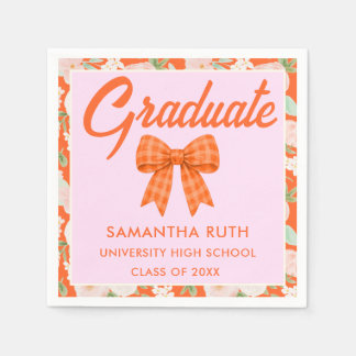 Wildblumen Orange Gingham Schleife Abschlussfeier Serviette