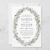 Wildblumen-Oval-Blumenkranz-QR-Code-Hochzeit Einladung (Vorderseite)
