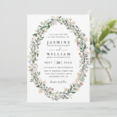 Wildblumen-Oval-Blumenkranz-QR-Code-Hochzeit Einladung (Stehend Vorderseite)