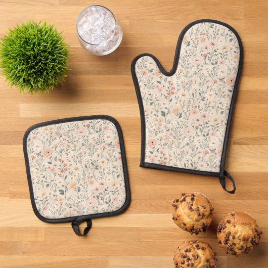 Wildblumen Oven Mitt & Pot Holding Set (Oben Unten)