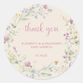 Wildblumen-Paar-Baby-Party-Klassischer-Runder-Aufk Runder Aufkleber (Vorderseite)