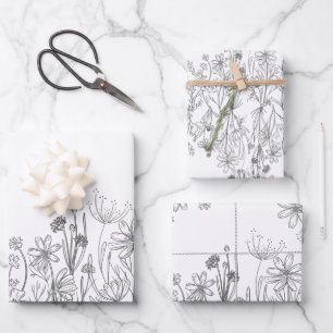 Wildblumen Papierblätter Geschenkpapier Set