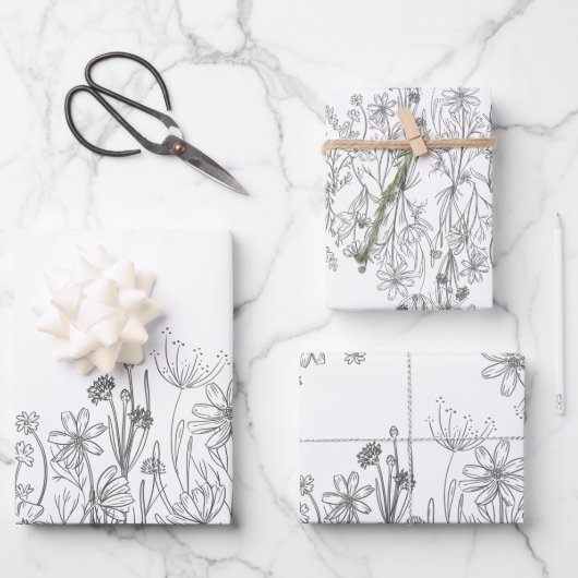 Wildblumen Papierblätter Geschenkpapier Set (Vorderseite)