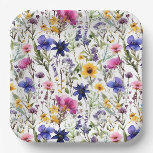 Wildblumen-Papierteller, Rosa Lila Florale Party Pappteller
