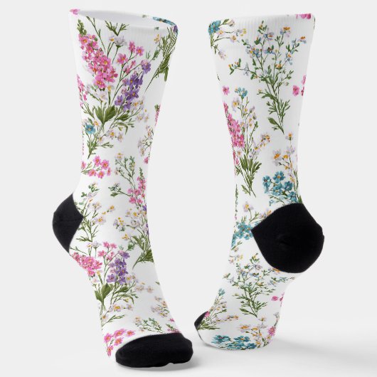 Wildblumen-Pastell-Frühlingsblumenmuster Socken (Gewinkelt)