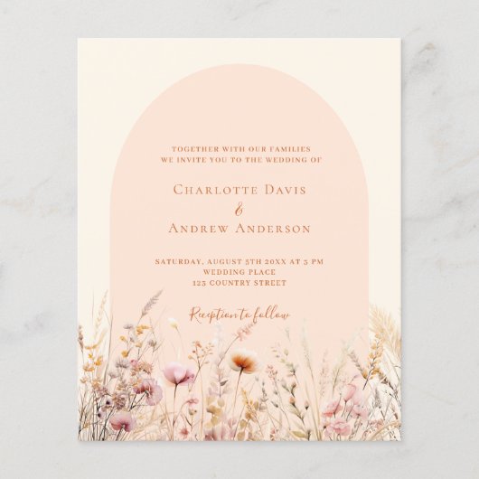 Wildblumen peach arch QR UAWG budget Hochzeit (Vorderseite)