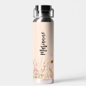 Wildblumen peach beige individuelle Name Skript Trinkflasche (Rückseite)