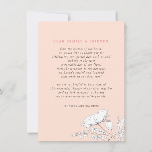 Wildblumen Peach Elegant Wedding Vielen Dank Foto Dankeskarte (Rückseite)