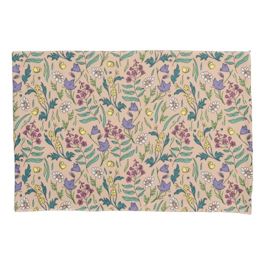 Wildblumen Peach Orange Colour Pillow Case Kissenbezug (Vorderseite-Links)