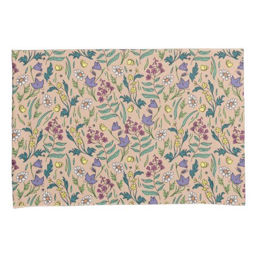 Wildblumen Peach Orange Colour Pillow Case Kissenbezug (Vorderseite-Rechts)