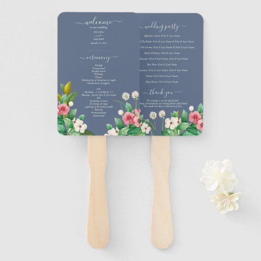 Wildblumen Periwinkle Dusty Blue Wedding Programm Fächer (Vorne und Hinten)