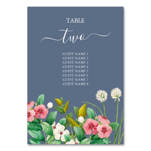 Wildblumen Periwinkle Dusty Blue Wedding Tischnummer (Rückseite)
