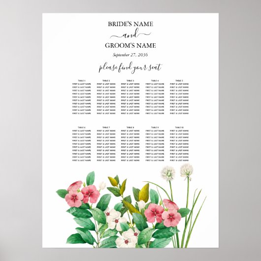 Wildblumen Periwinkle Hochzeitstabelle Poster (Vorne)