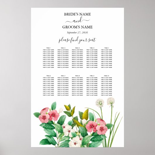 Wildblumen Periwinkle Hochzeitstabelle Poster (Vorne)