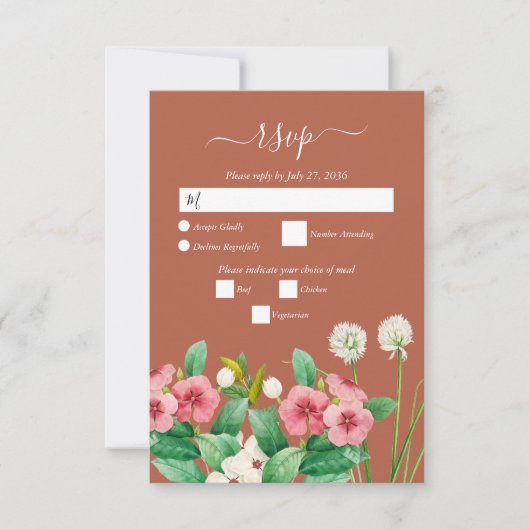 Wildblumen Periwinkle Orange Terracotta Wedding RSVP Karte (Vorderseite)