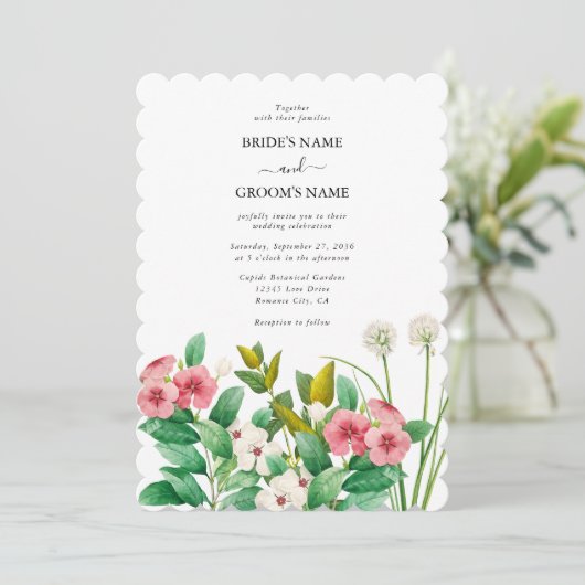 Wildblumen Periwinkle Wasserfarbenhochzeit Einladung (Stehend Vorderseite)