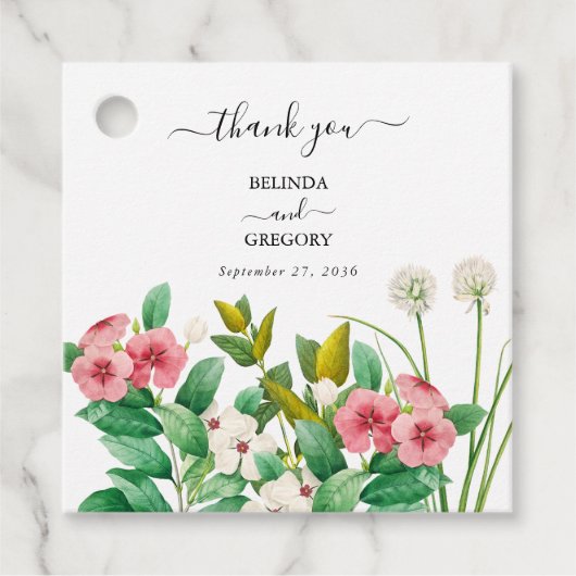 Wildblumen Periwinkle Wasserfarbenhochzeit Geschenkanhänger (Vorderseite)