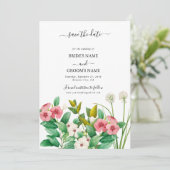 Wildblumen Periwinkle Wasserfarbenhochzeit Save The Date (Stehend Vorderseite)