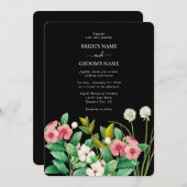 Wildblumen Periwinkle Watercolor Black Wedding Einladung (Vorne/Hinten)