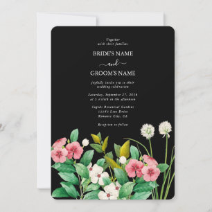 Wildblumen Periwinkle Watercolor Black Wedding Einladung
