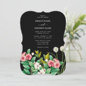 Wildblumen Periwinkle Watercolor Black Wedding Einladung (Stehend Vorderseite)