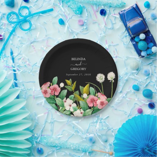 Wildblumen Periwinkle Watercolor Black Wedding Pappteller (Party)
