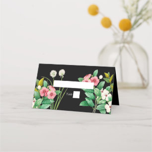 Wildblumen Periwinkle Watercolor Black Wedding Platzkarte