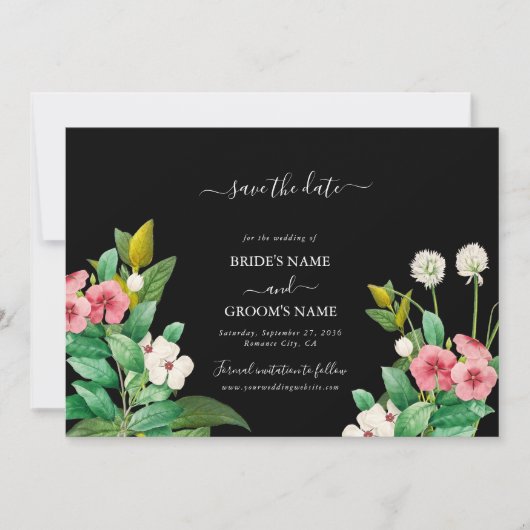 Wildblumen Periwinkle Watercolor Black Wedding Save The Date (Vorderseite)