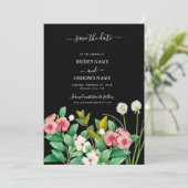 Wildblumen Periwinkle Watercolor Black Wedding Save The Date (Stehend Vorderseite)