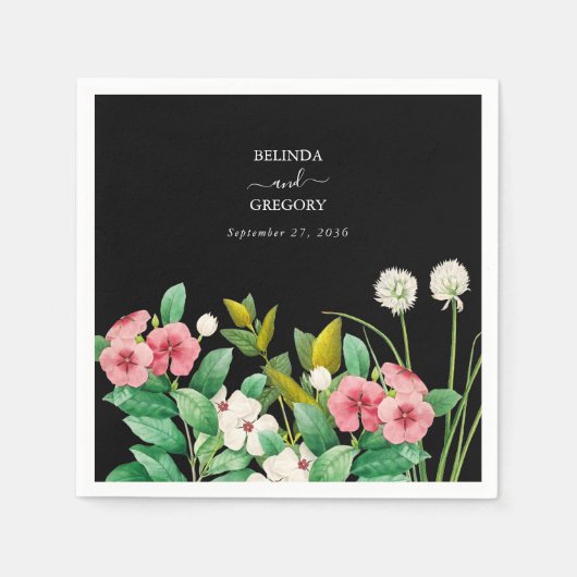 Wildblumen Periwinkle Watercolor Black Wedding Serviette (Vorderseite)