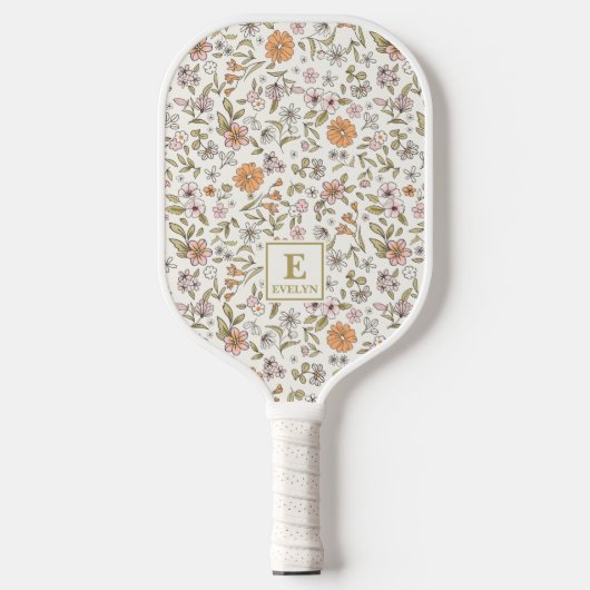 Wildblumen-Personalisierter Name-Monogramm  Pickleball Schläger (Vorderseite)