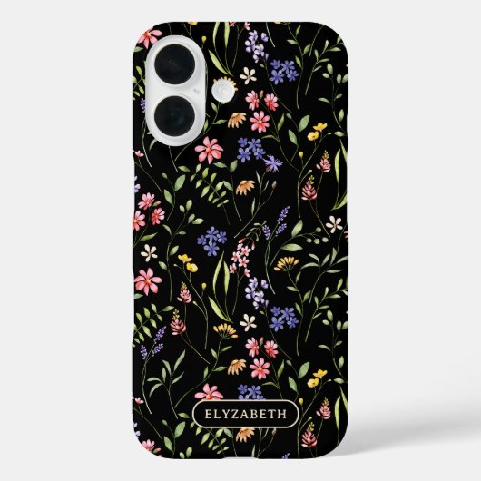 Wildblumen Personalisierter Name Schwarz Case-Mate iPhone Hülle (Rückseite)