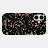 Wildblumen Personalisierter Name Schwarz Case-Mate iPhone Hülle (Rückseite (Horizontal))