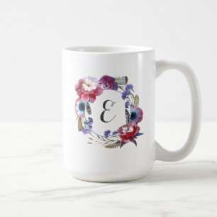 Wildblumen-Pfingstrose-Blumen mit Federn   Monogra Kaffeetasse