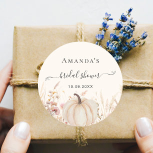 Wildblumen Pfirsich Herbst beige Kürbis Brautparty Runder Aufkleber