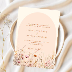 Wildblumen Pfirsichbeige Boho Luxushochzeit Einladung